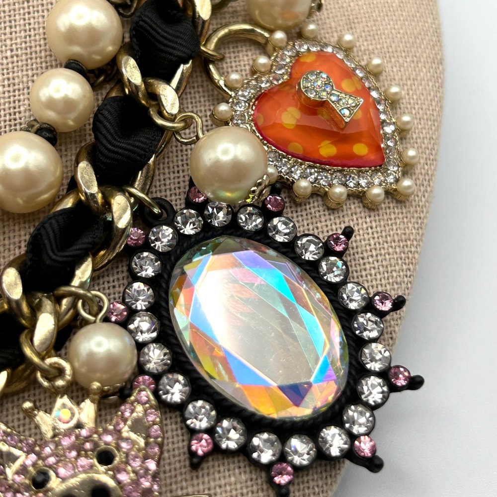 Rare Vintage Betsey Johnson Pigs Fly Polka Dot Pearl Heart Piggy Necklace 18-20” - Picture 4 of 14